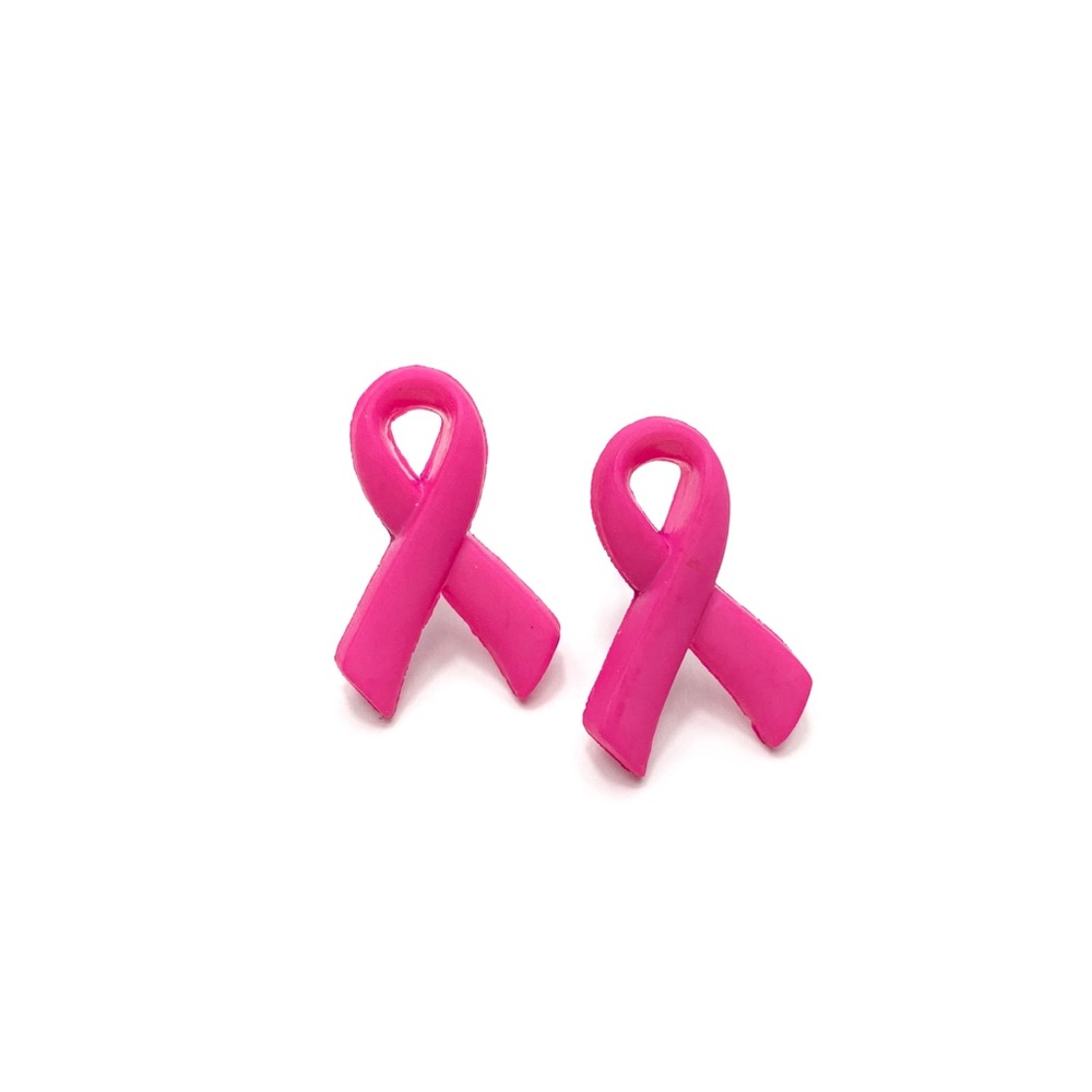 Pink Ribbon Breast Cancer Awareness Stud Earrings - Picture 2 of 6